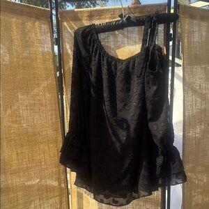 Black Sheer Blouse with Ruffle Details